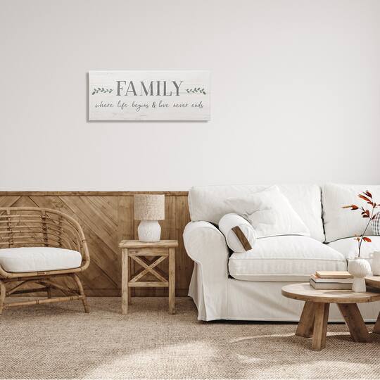 Stupell Industries Family Life Begins Love Never Ends Motivational Phrase Canvas Wall Art